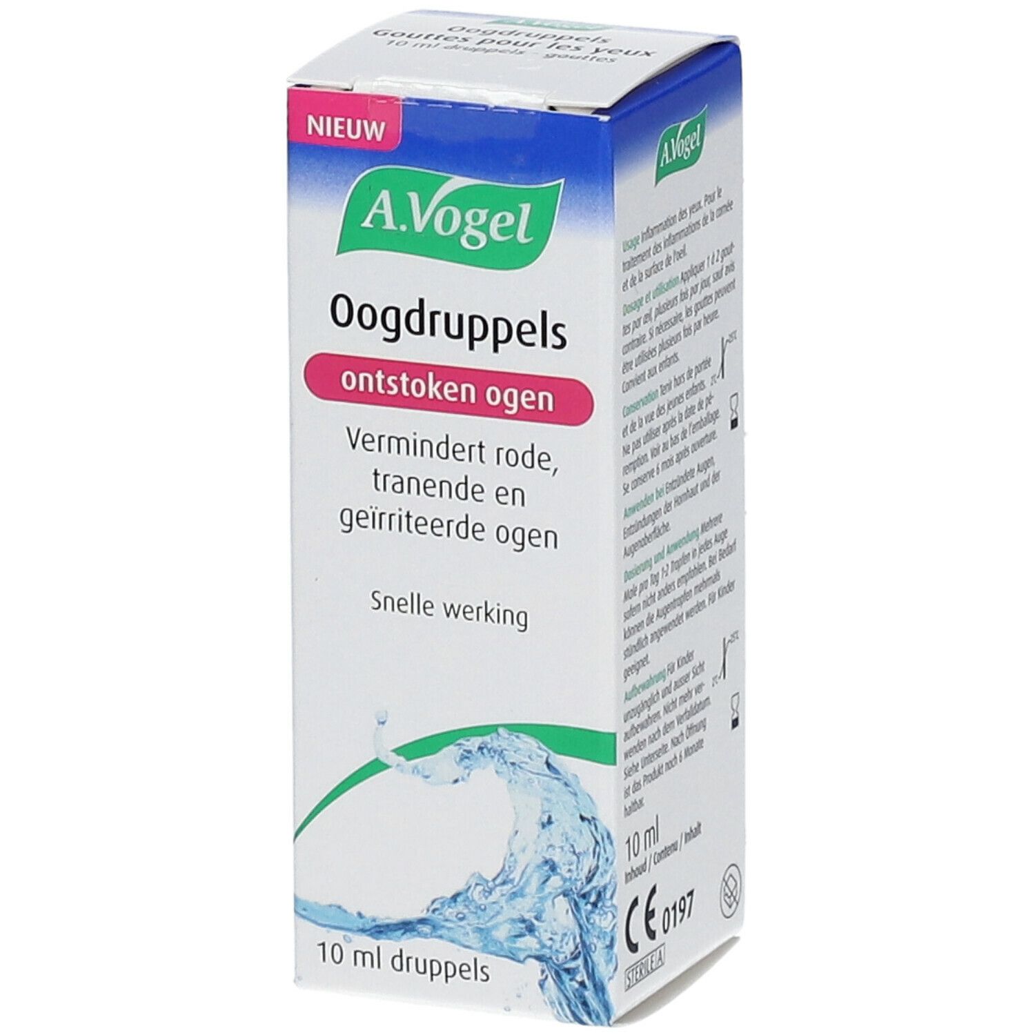 A.Vogel Oogdruppels. Verpakking van 10 ml. Vermindert rode, tranende en geïrriteerde ogen. Snelle werking.