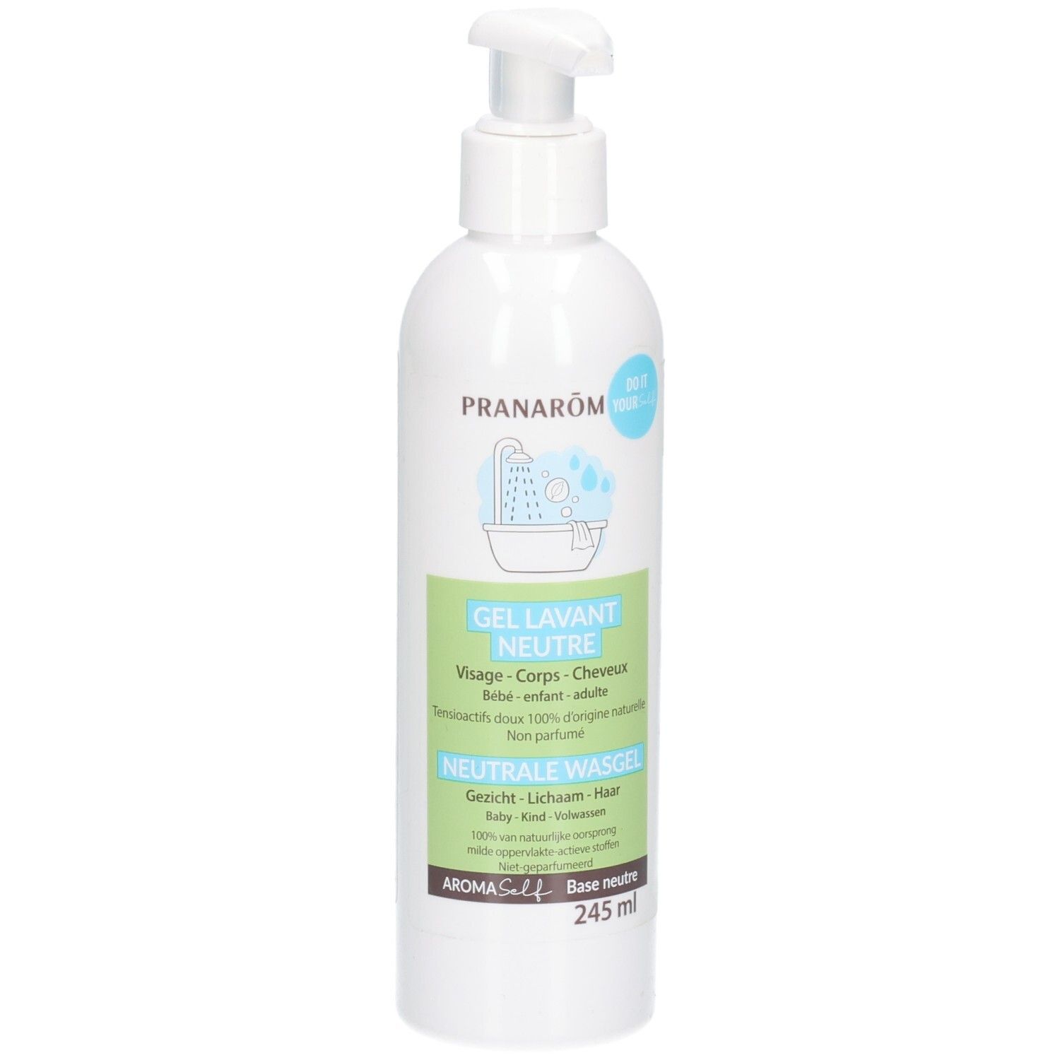 Pranarôm Aromaself neutrale Waschgel-Flasche mit Pumpspender, 245ml.