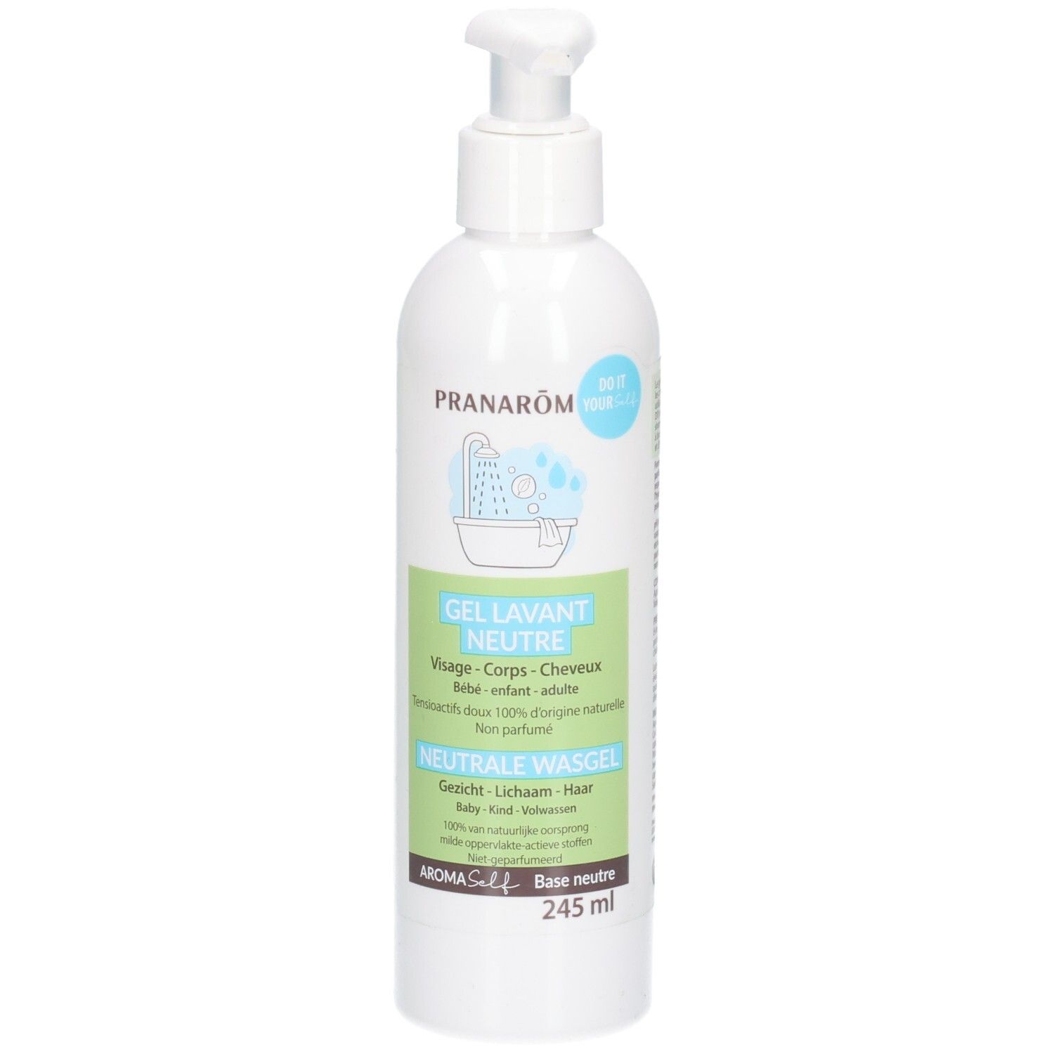 Pranarôm Aromaself neutrale Waschgel-Flasche mit Pumpspender, 245ml.
