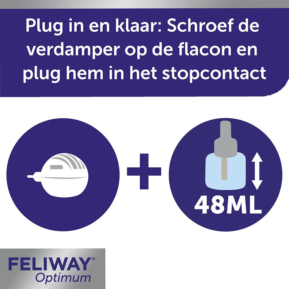 FELIWAY® Optimum. Kat in de kamer. Tekst: Voor ca. 30 dagen. Tekst: FELIWAY® Optimum.