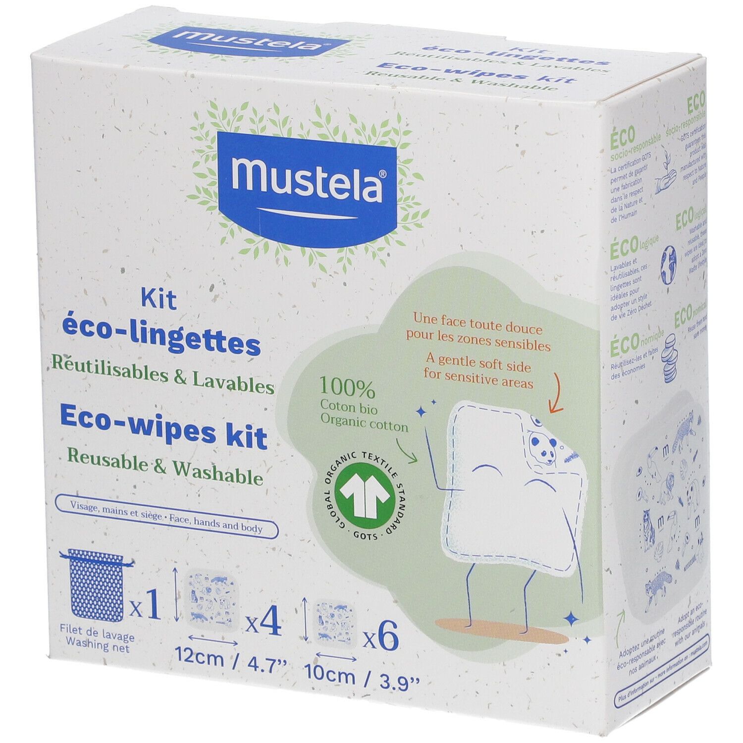 Mustela® Lingettes nettoyantes en coton bio avec filet de lavage