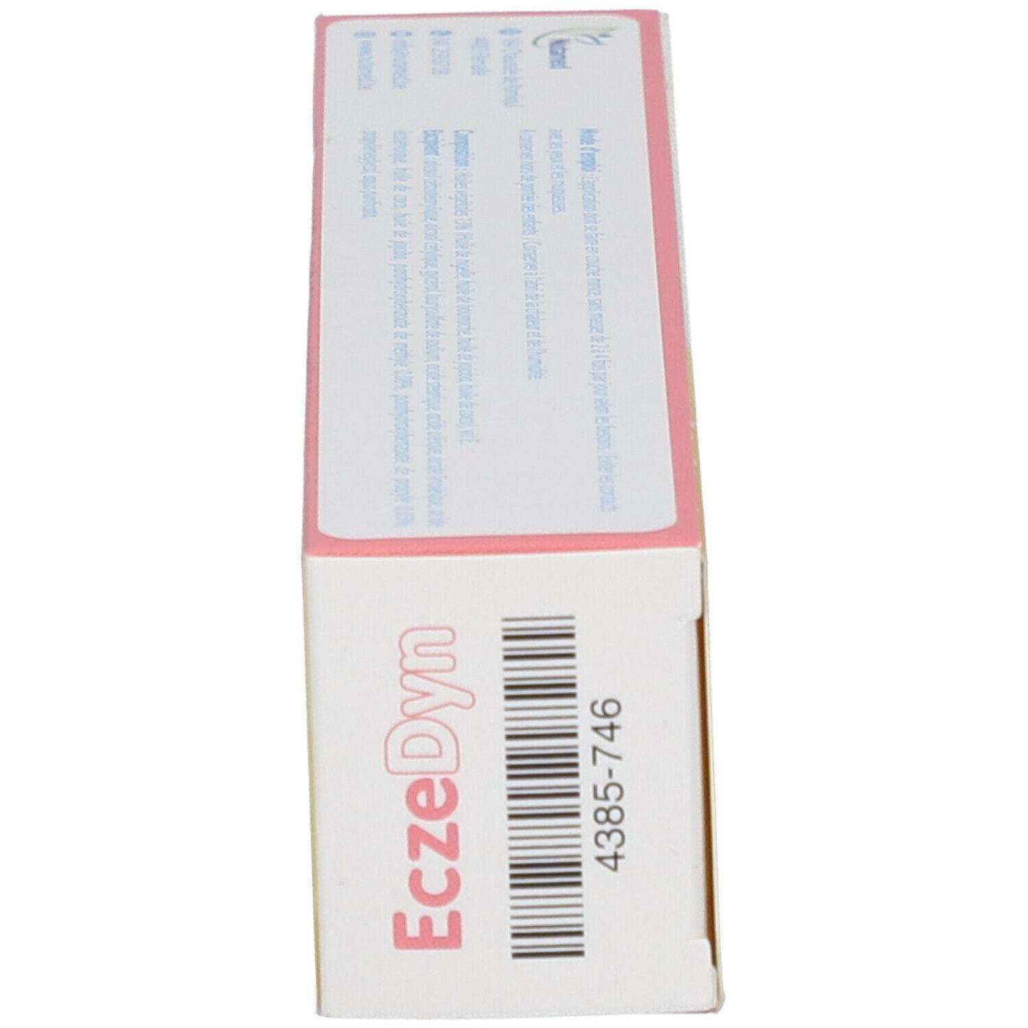 Seitenansicht der Verpackung. Aufschrift: EczeDyn. Barcode und Produktnummer.