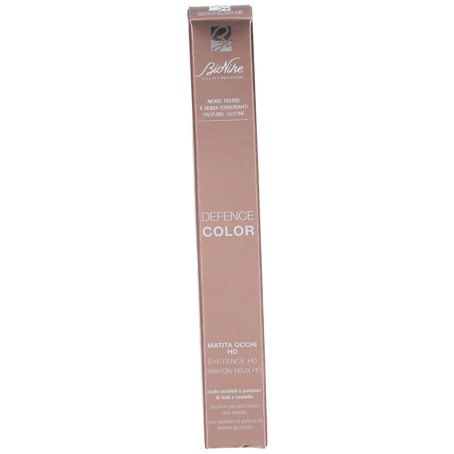 Verpackung. Aufschrift: DEFENCE COLOR, Matita Occhi HD, BioNike.