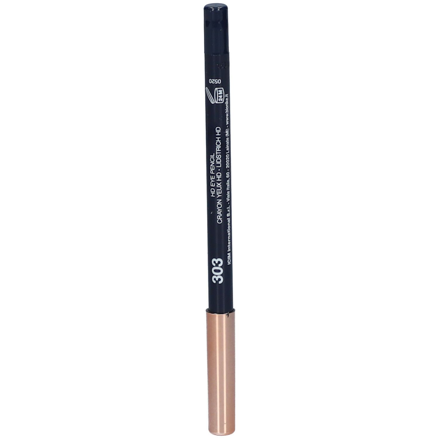 Blauer Kajalstift mit goldfarbener Spitze. Text: HD EYE PENCIL, 303.
