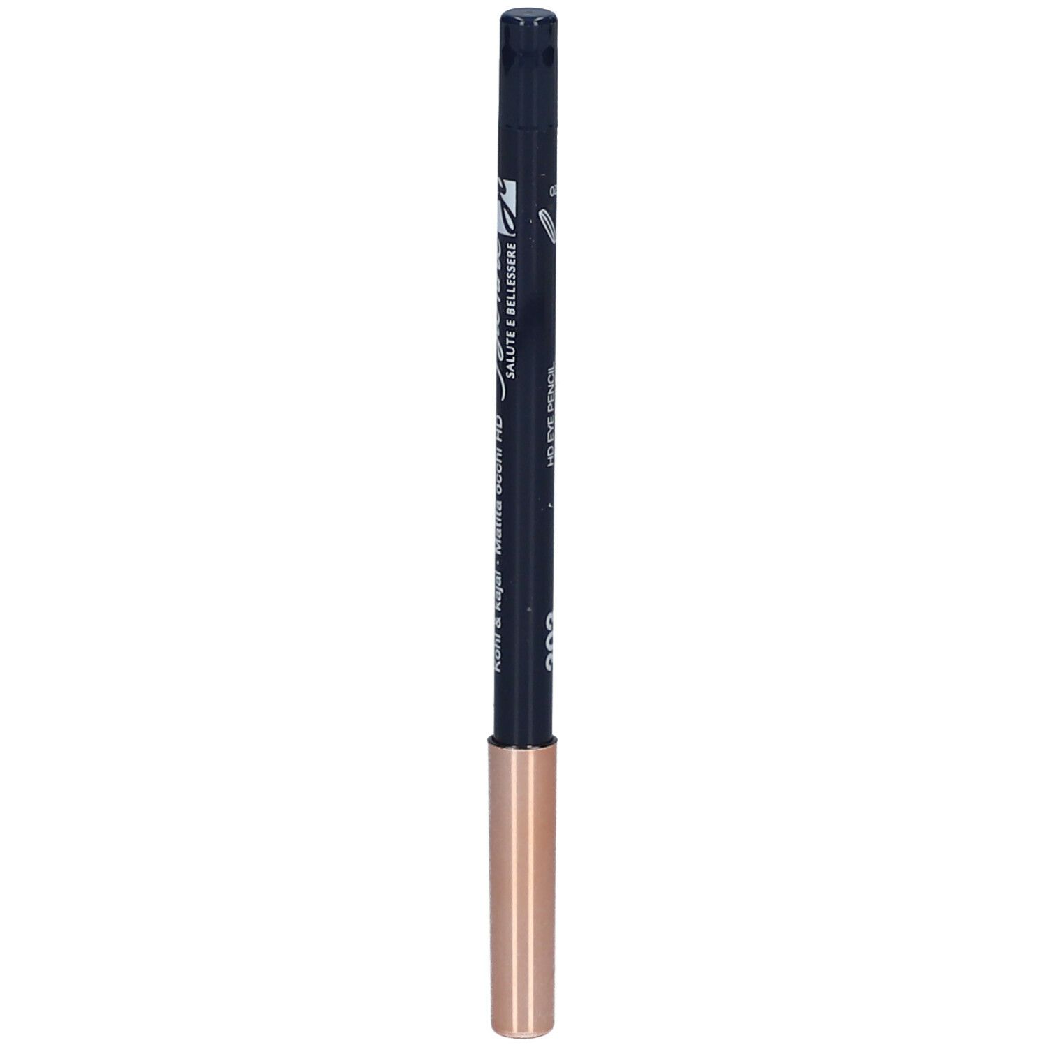 Blauer Kajalstift mit goldfarbener Spitze. Text: DEFENCE COLOR, Kohl & Kajal, HD.