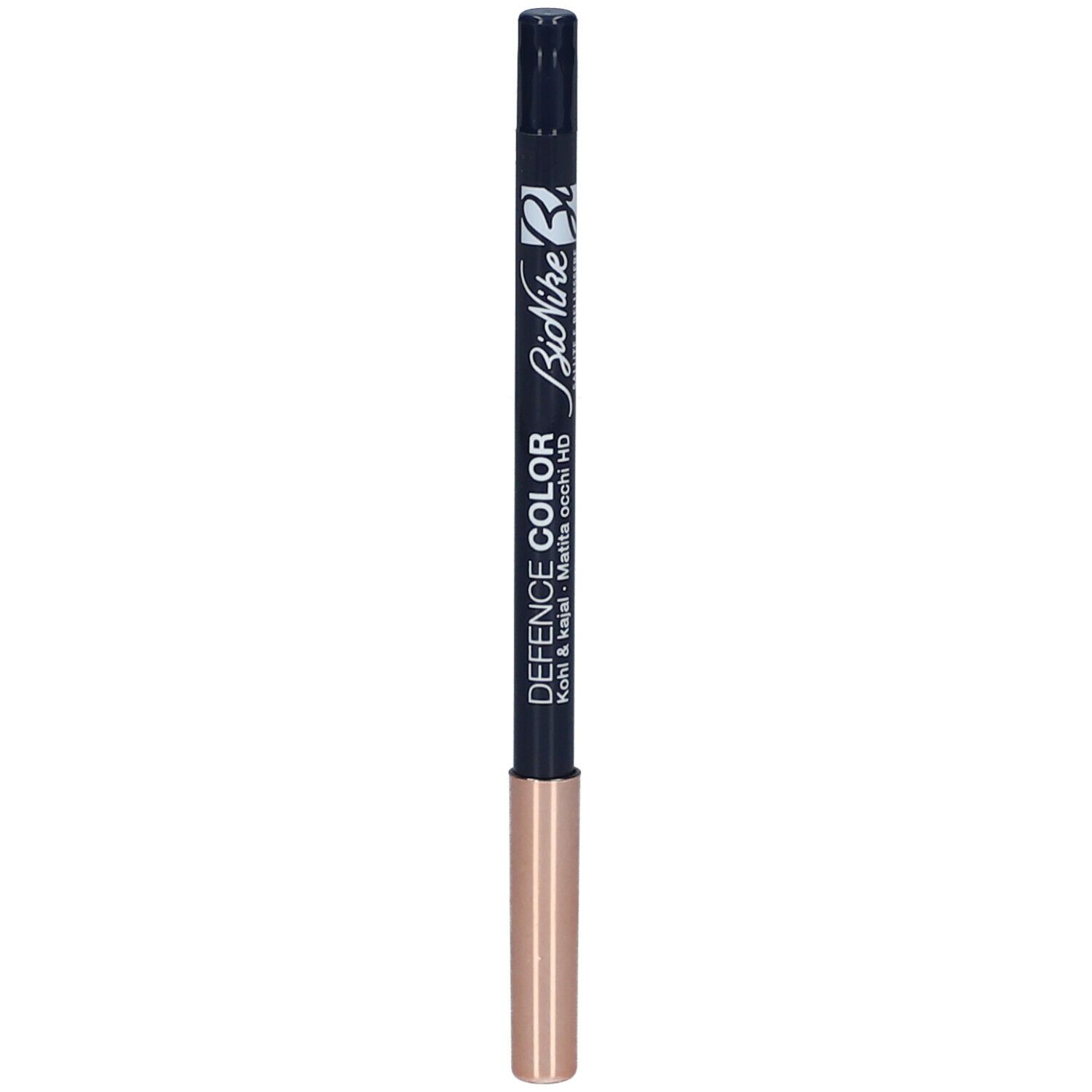 Blauer Kajalstift mit goldfarbener Spitze. Text: DEFENCE COLOR, Kohl & Kajal, HD.