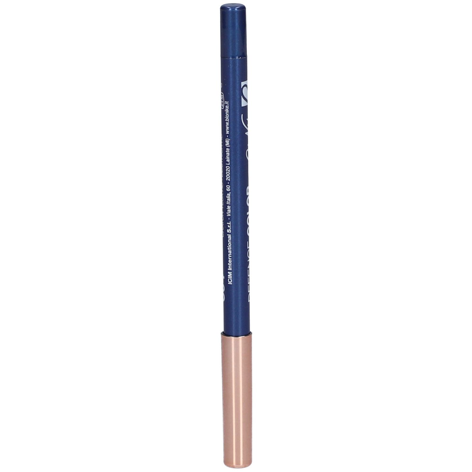 Blauer Kajalstift mit goldfarbener Spitze. Aufschrift: DEFENCE COLOR, Kajal & Kajal, HD.