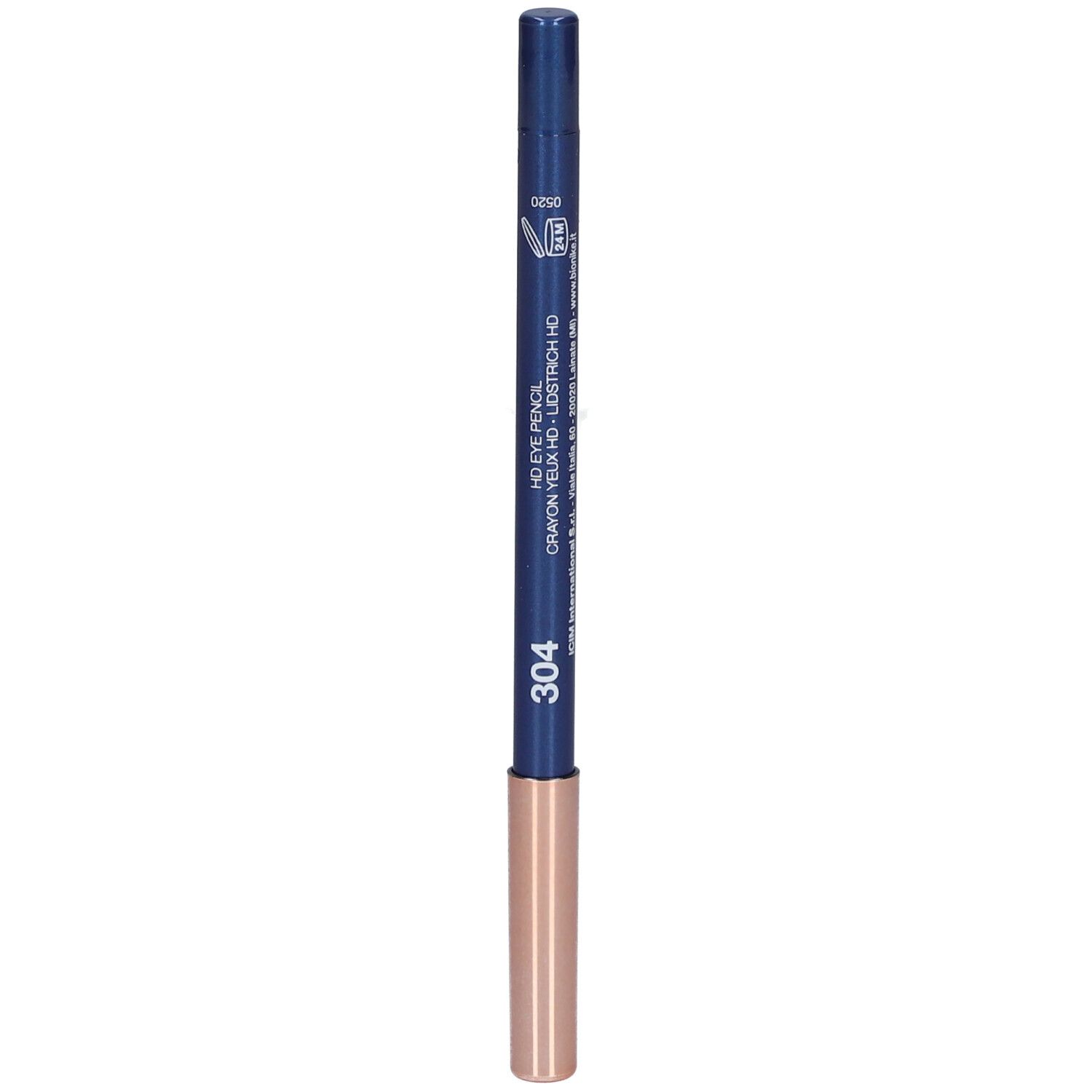 Blauer Kajalstift mit goldfarbener Spitze. Aufschrift: HD EYE PENCIL, CRAYON YEUX HD, 304.