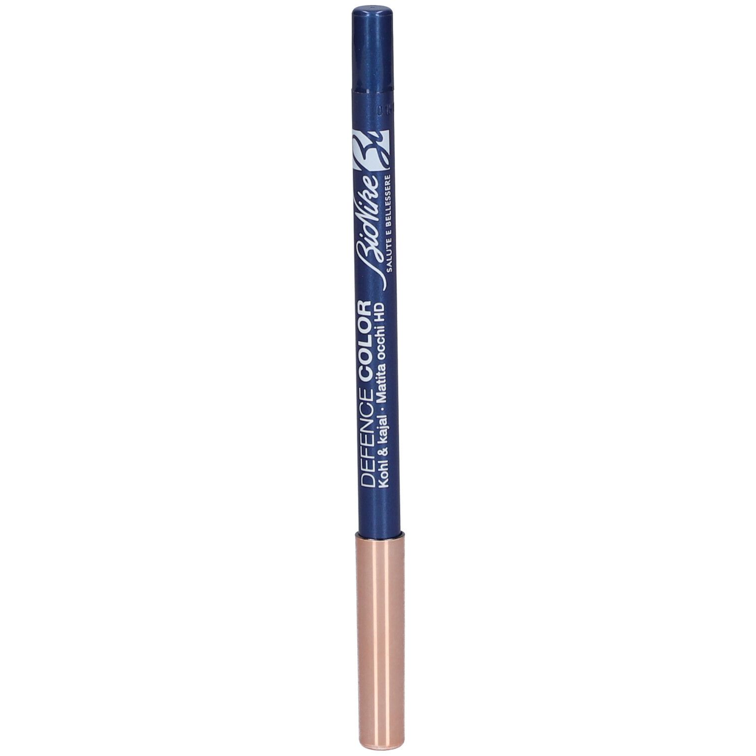 Blauer Kajalstift mit goldfarbener Spitze. Aufschrift: DEFENCE COLOR, Kajal & Kajal, HD.