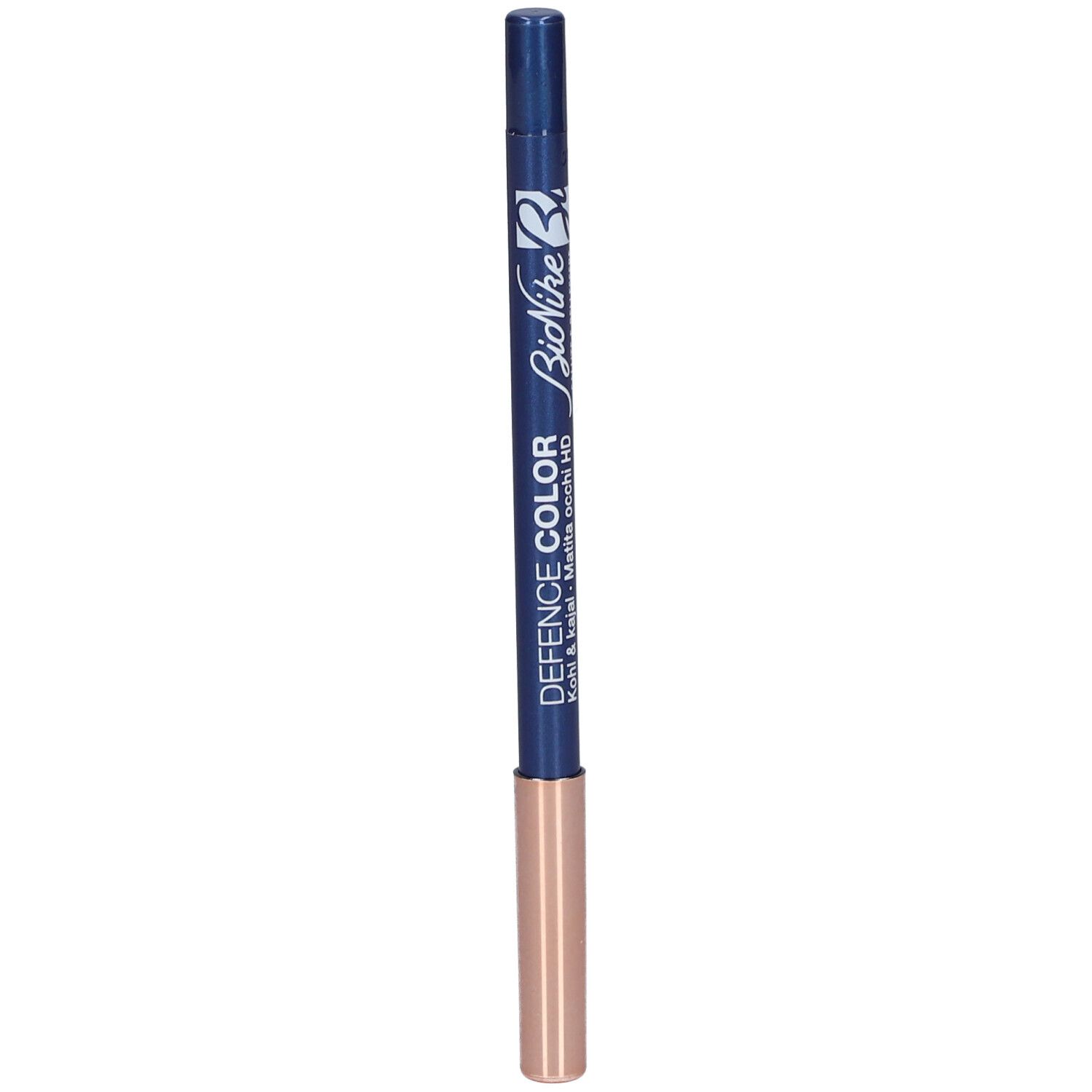 Blauer Kajalstift mit goldfarbener Spitze. Aufschrift: DEFENCE COLOR, Kajal & Kajal, HD.