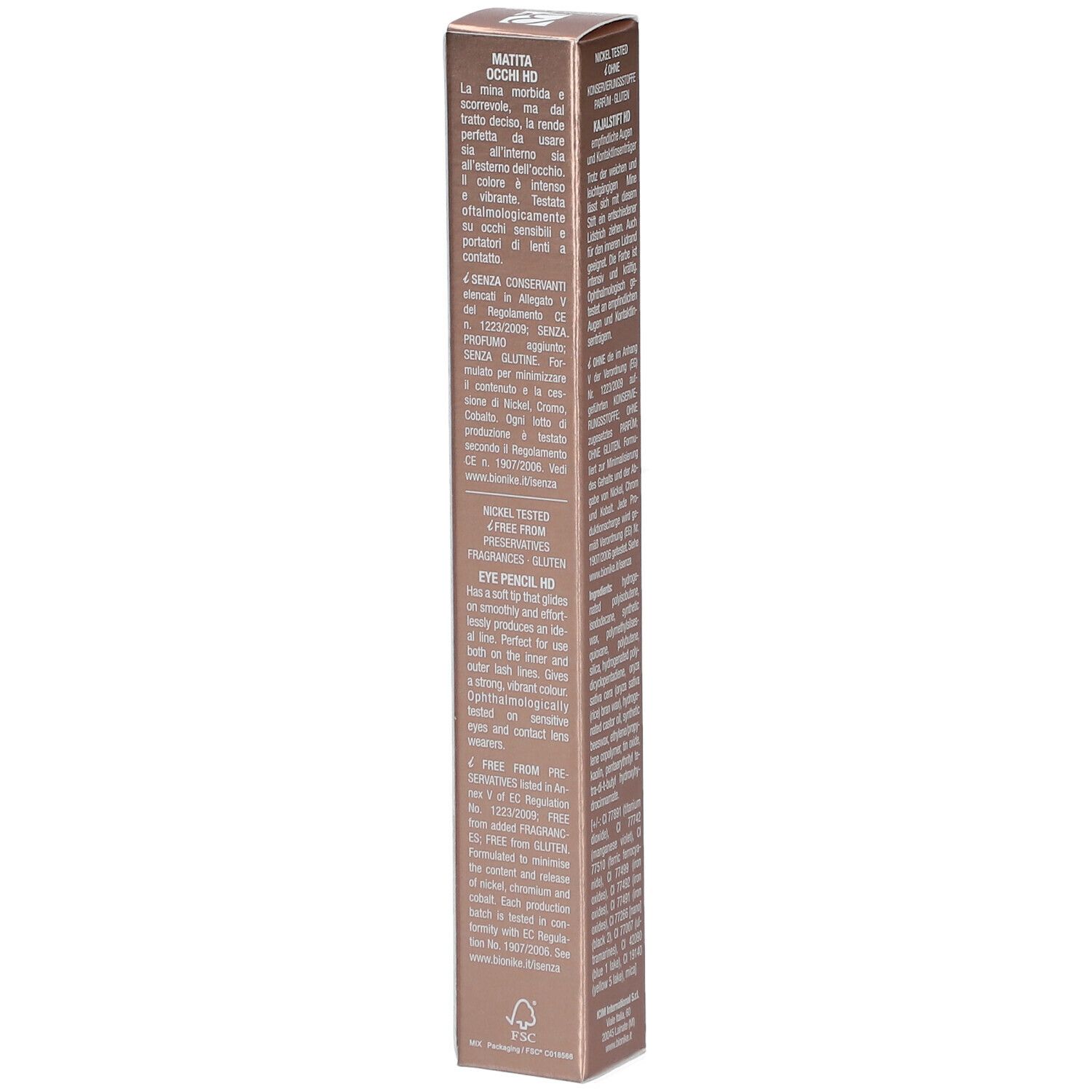 BioNike DEFENCE COLOR Eye Pencil HD 305. Rückseite der Verpackung mit Text. Produktinformationen.