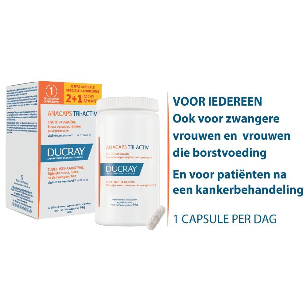 Witte fles met dop. Productnaam en logo. Tekst in het Nederlands.