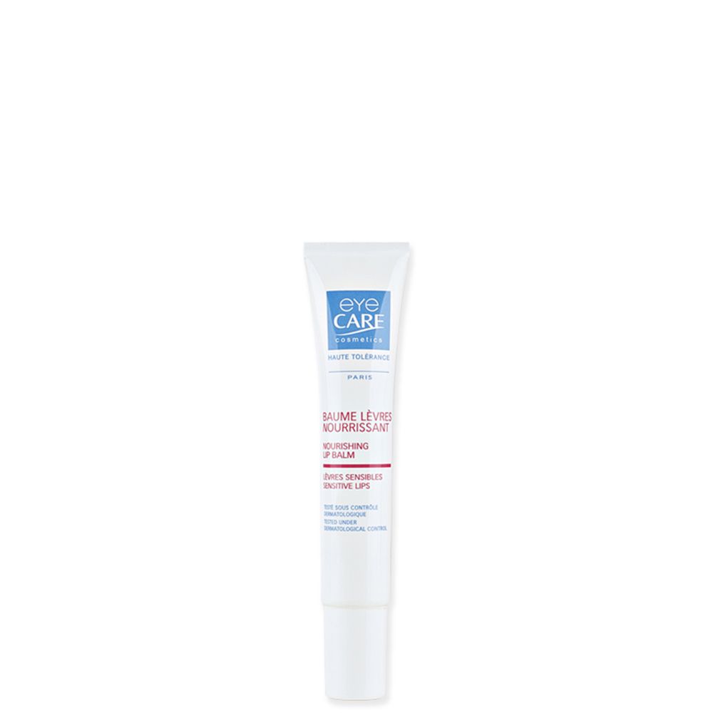 Weißer Lippenbalsam-Tuben. Aufschrift: Eye Care, Baume Lèvres Nourrissant, 10 ml.