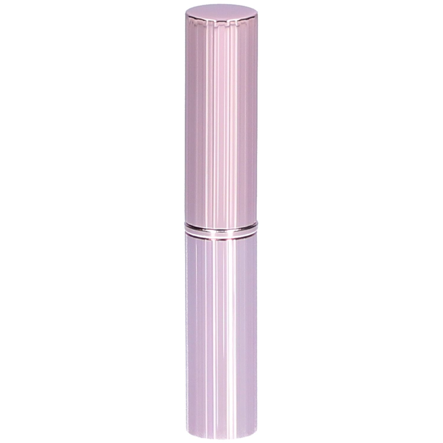 Cilindrische, roze concealer stick. Geribbelde oppervlakte, zilveren ring in het midden. Dop aan de bovenkant.