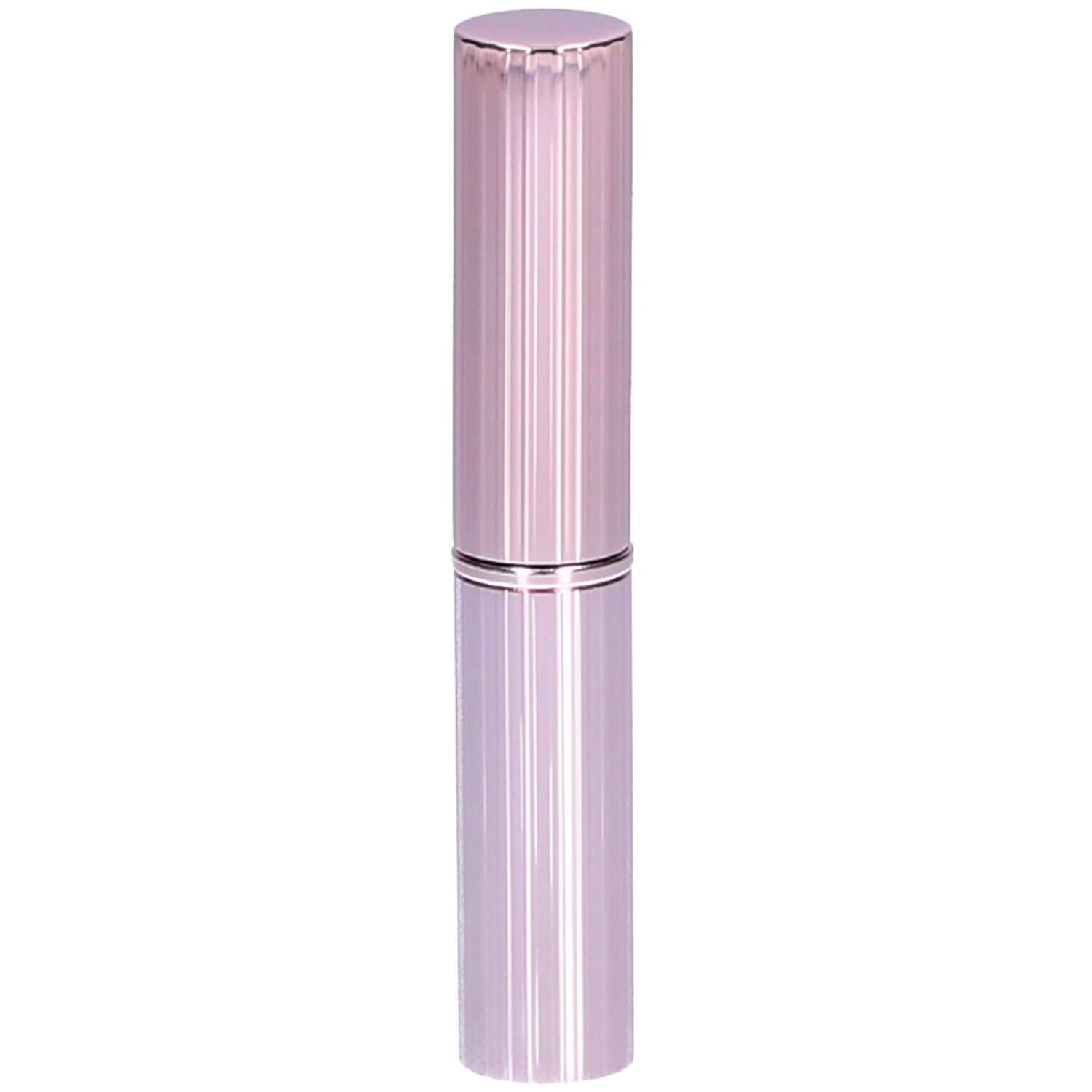Cilindrische, roze concealer stick. Geribbelde oppervlakte, zilveren ring in het midden. Dop aan de bovenkant.
