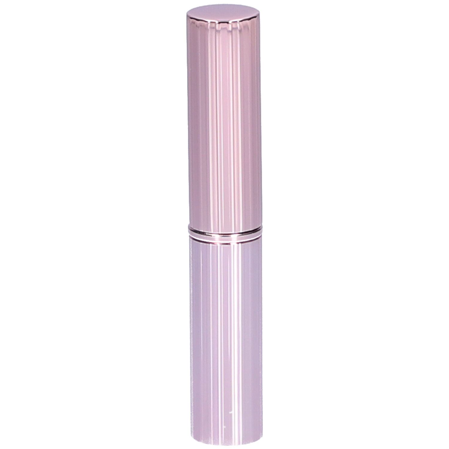 Cilindrische, roze concealer stick. Geribbelde oppervlakte, zilveren ring in het midden. Dop aan de bovenkant.