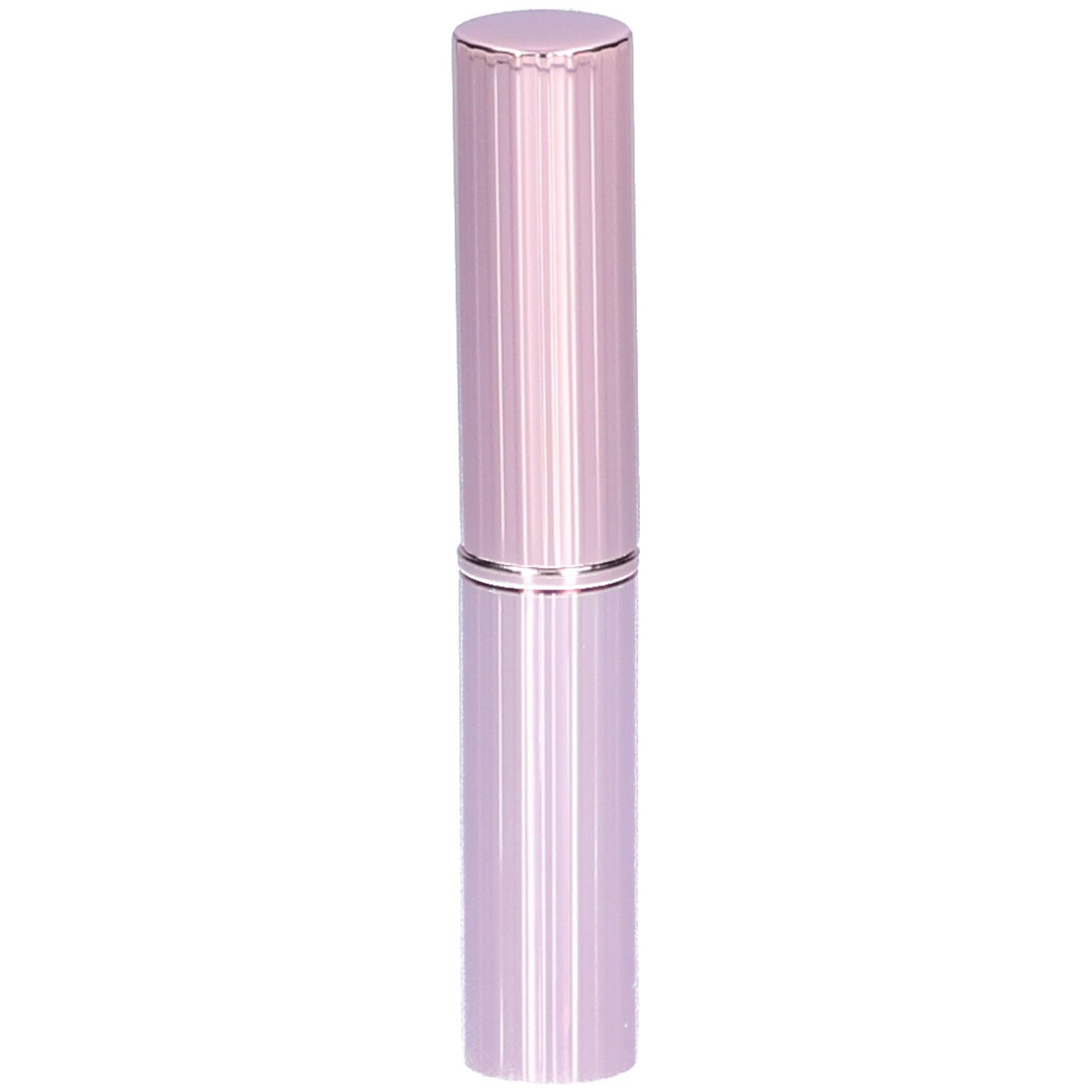 Cilindrische, roze concealer stick. Geribbelde oppervlakte, zilveren ring in het midden. Dop aan de bovenkant.