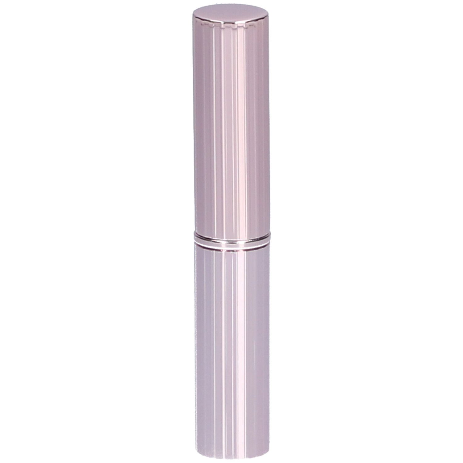Cilindrische, roze concealer stick. Geribbelde oppervlakte, zilveren ring in het midden. Dop aan de bovenkant.