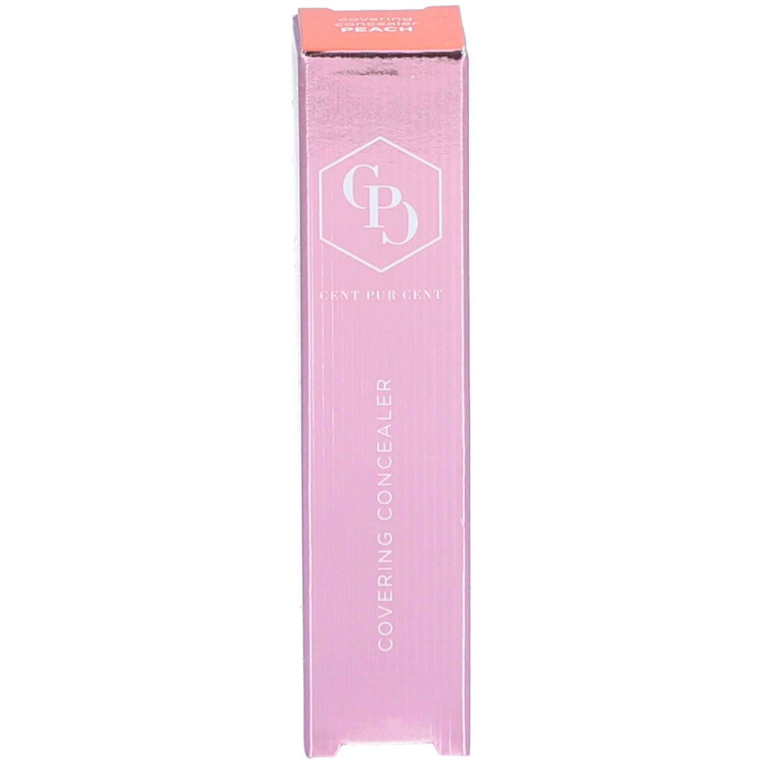 Cilindrische, roze concealer stick. Geribbelde oppervlakte, zilveren ring in het midden. Dop aan de bovenkant.