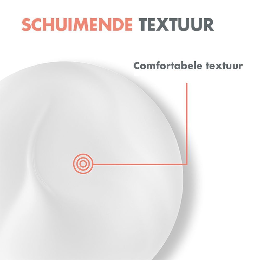 Achterkant van de witte tube. Tekst in verschillende talen. Ingrediënten, gebruiksaanwijzing en fabrikantinfo.