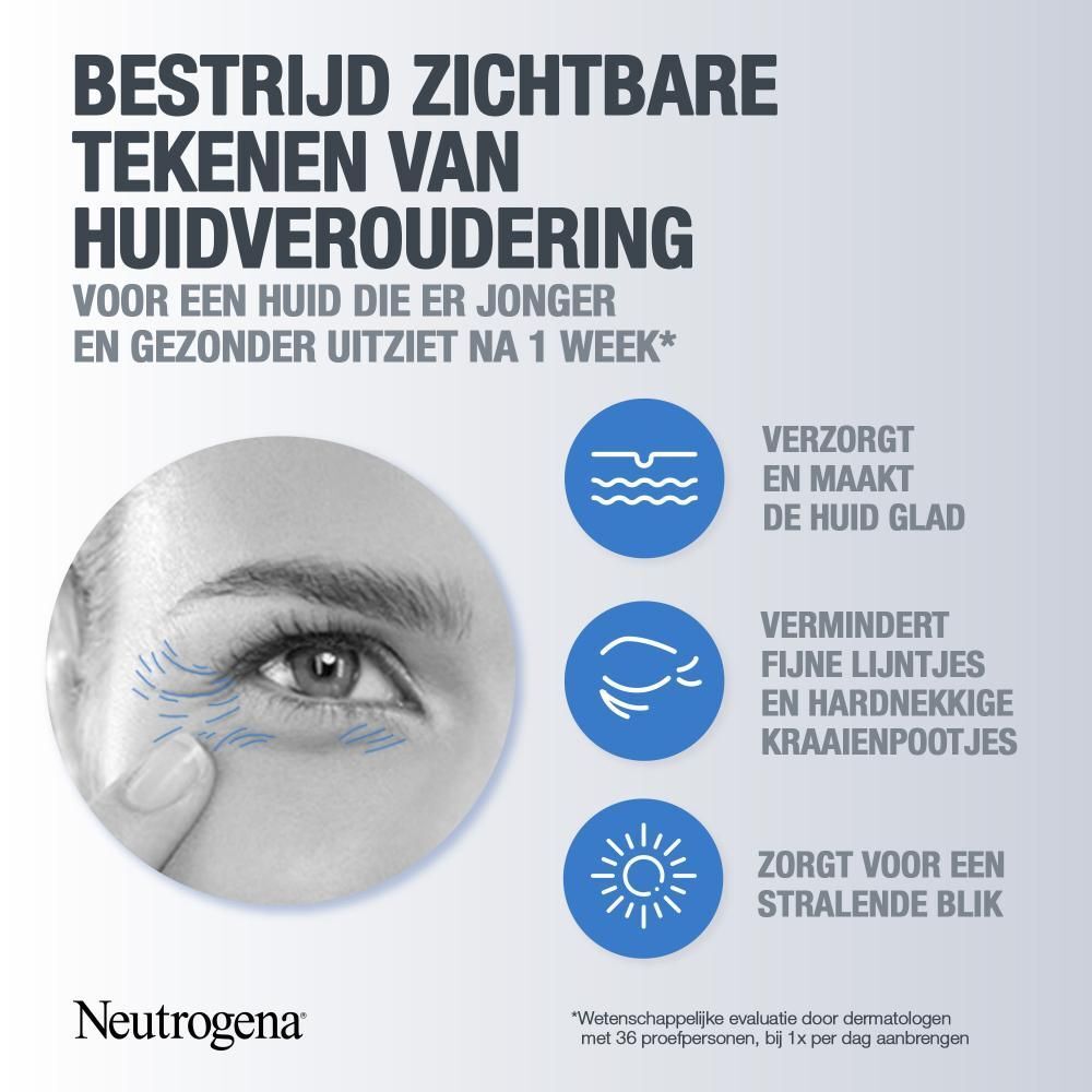 Afbeelding: 3 cirkels met ingrediënten. Tekst over pure retinol, mirtebladextract en hyaluronzuur.