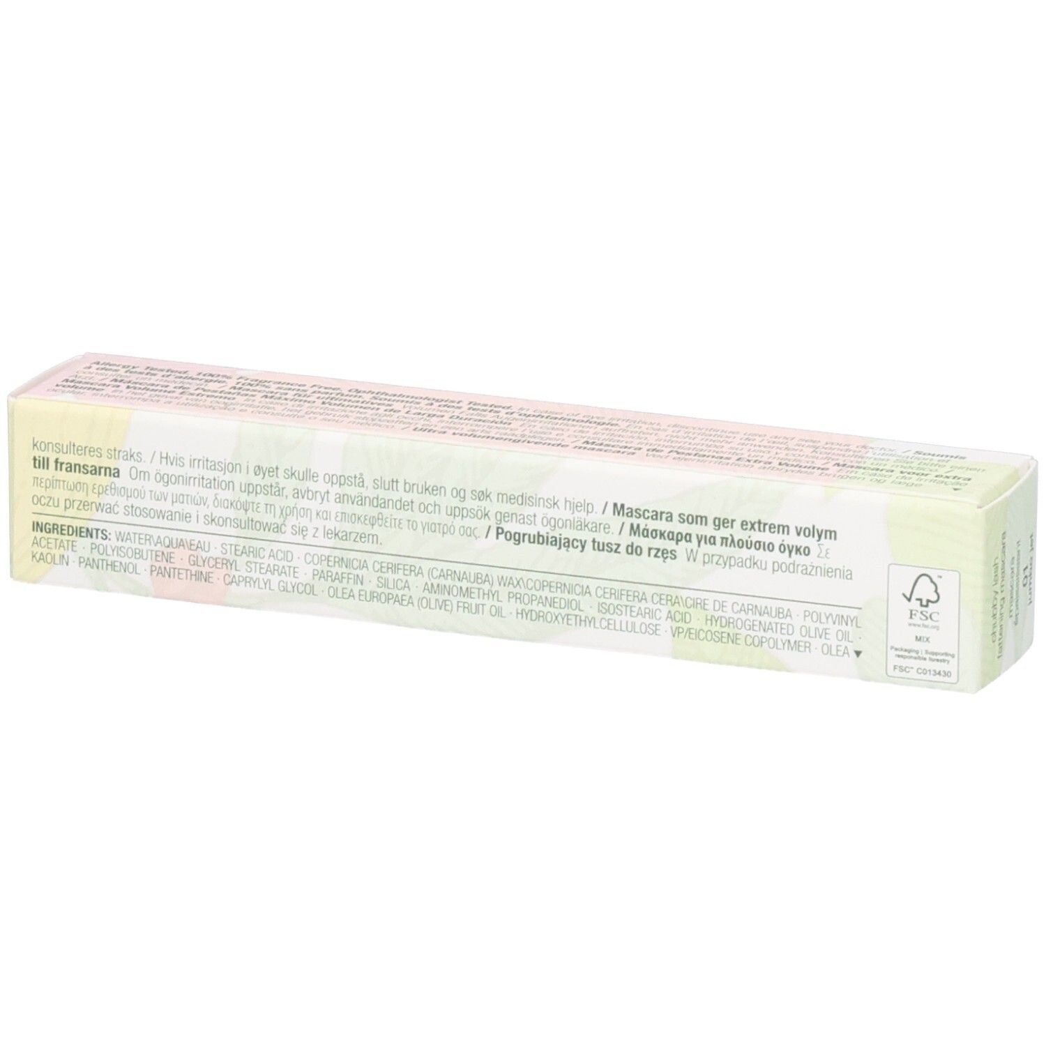 Clinique Chubby Lash Mascara Verpackung mit Inhaltsstoffen und Anwendungshinweisen.
