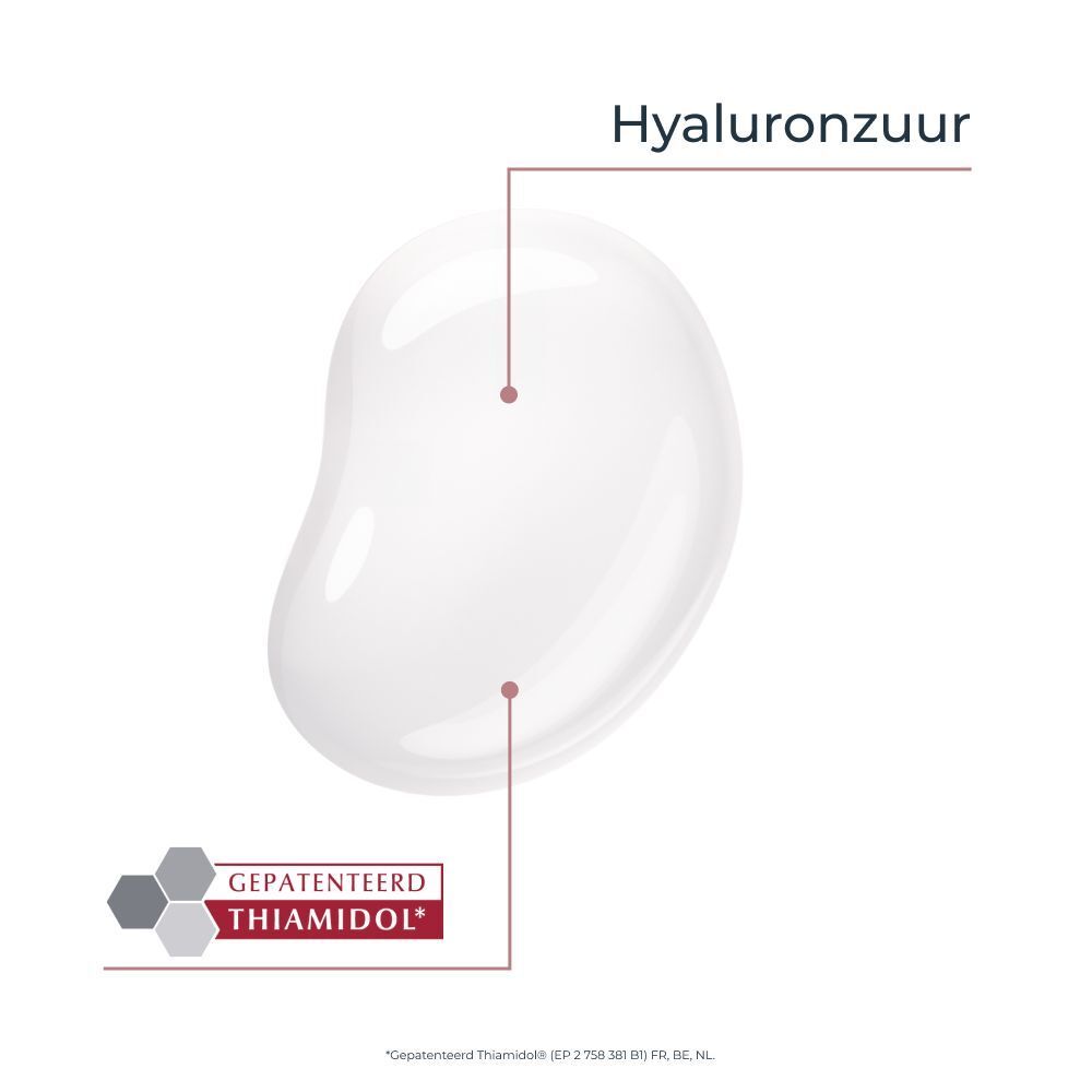 Druppel hyaluronzuur. Tekst: Thiamidol.