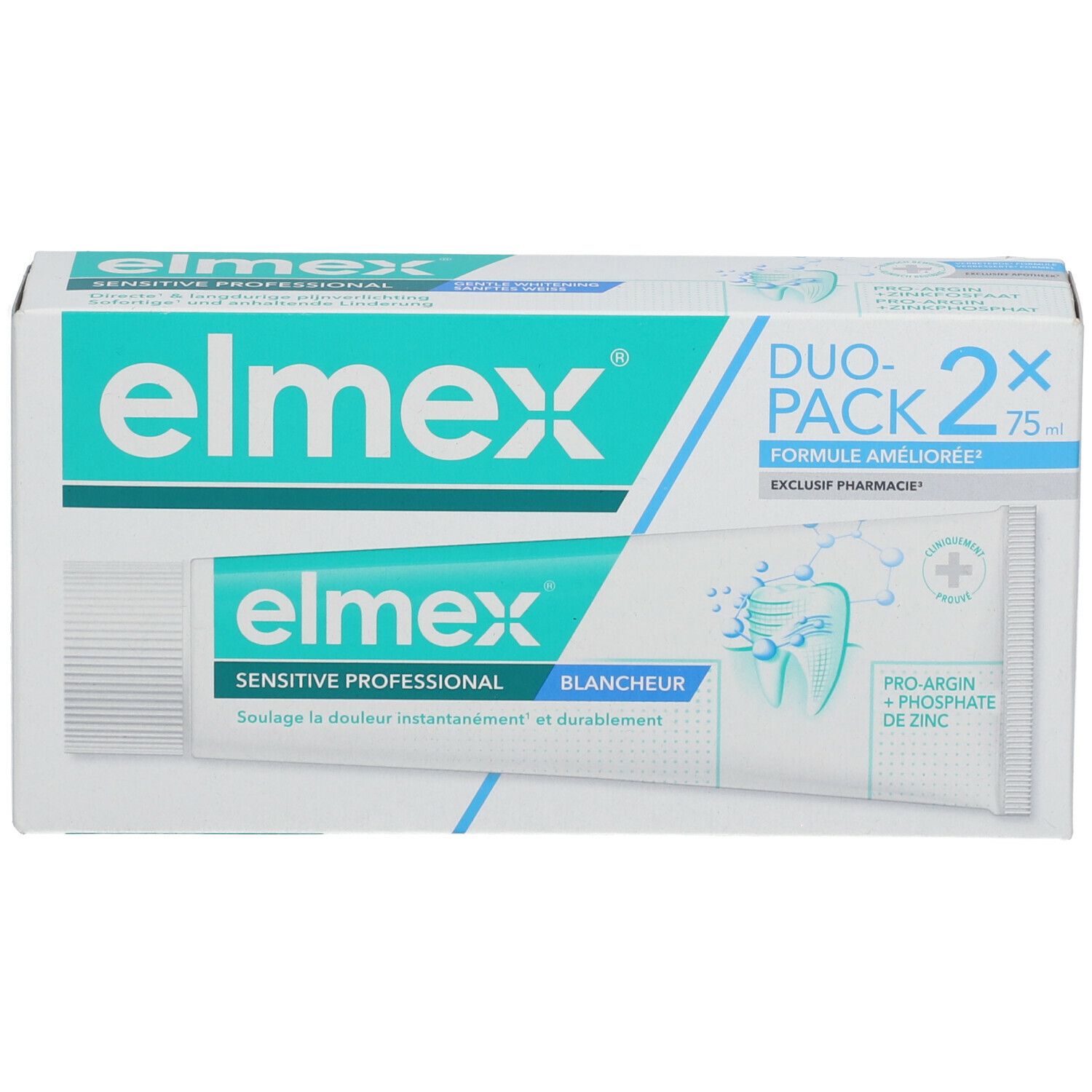 Tandpasta duo-pack. Elmex Sensitive Professional, wit, in doos. Duo-Pack 2x75ml.
