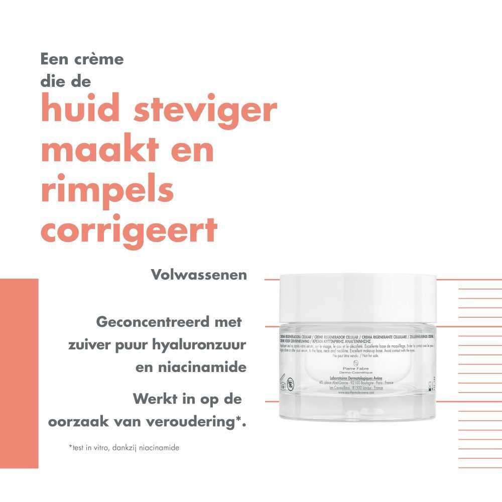 Tekst: Een crème die de huid steviger maakt en rimpels corrigeert. Geconcentreerd met hyaluronzuur en niacinamide.