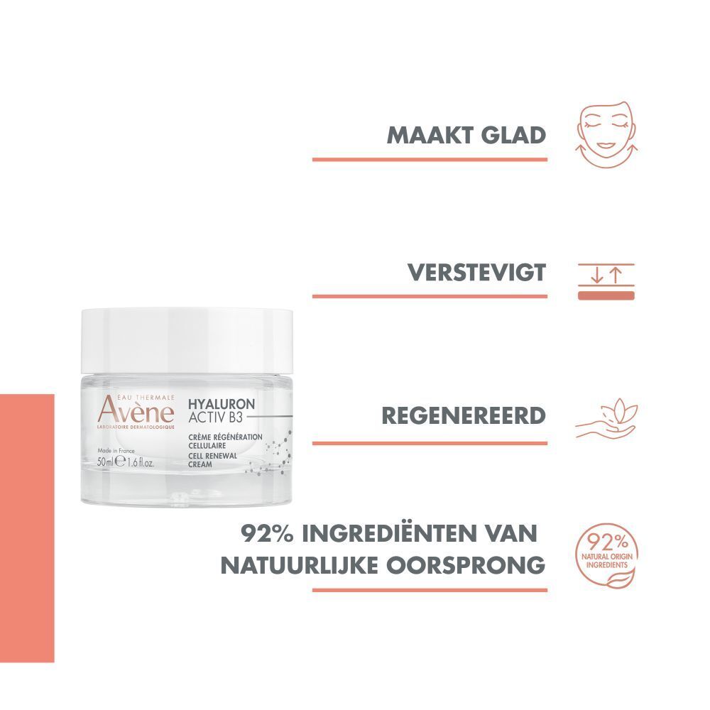 Grafiek: Gladde huid, verstevigde huid, geregenereerde huid. 92% ingrediënten van natuurlijke oorsprong.