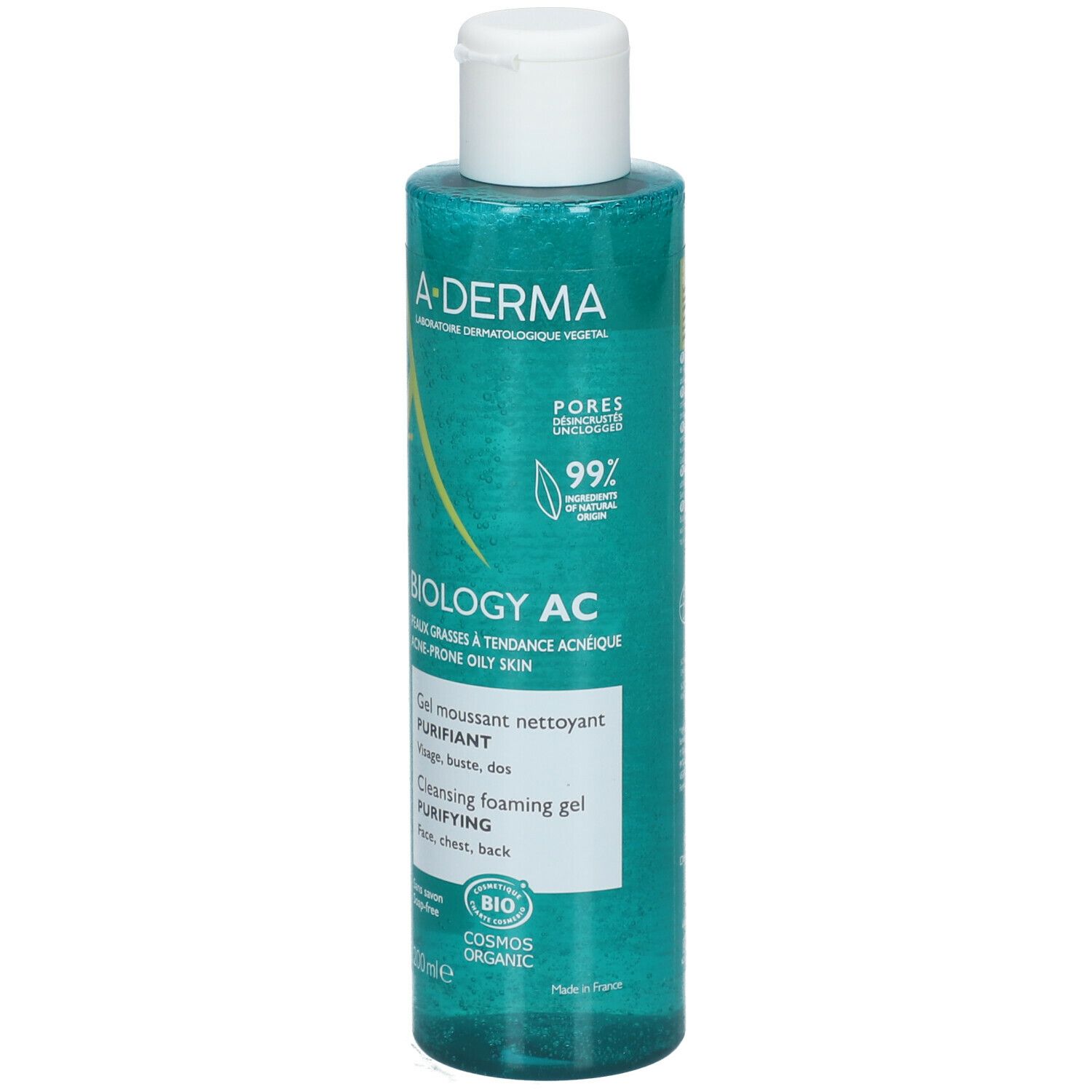 A-Derma Biology AC Reinigungsgel, 200ml, für unreine Haut, mit 99% natürlichen Inhaltsstoffen.