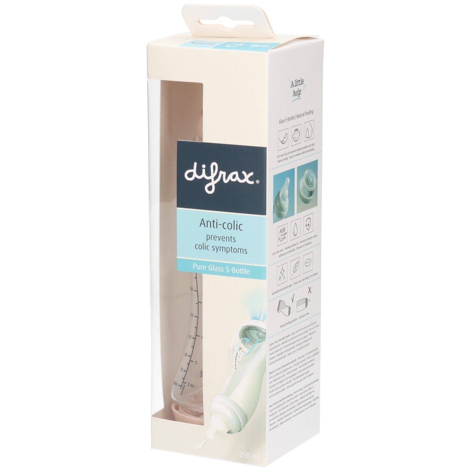 Difrax S-Fles Natural Glas Roze 250ml 1st 1 St Flaschen