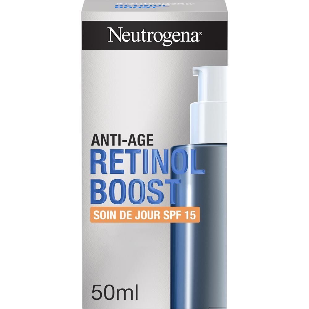 Neutrogena Retinol Boost Crème de jour SPF 15. Emballage et flacon.
