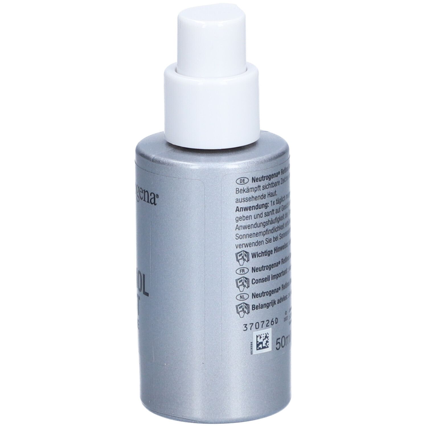 Dos de la crème de jour Neutrogena Retinol Boost SPF 15. Texte et symboles.