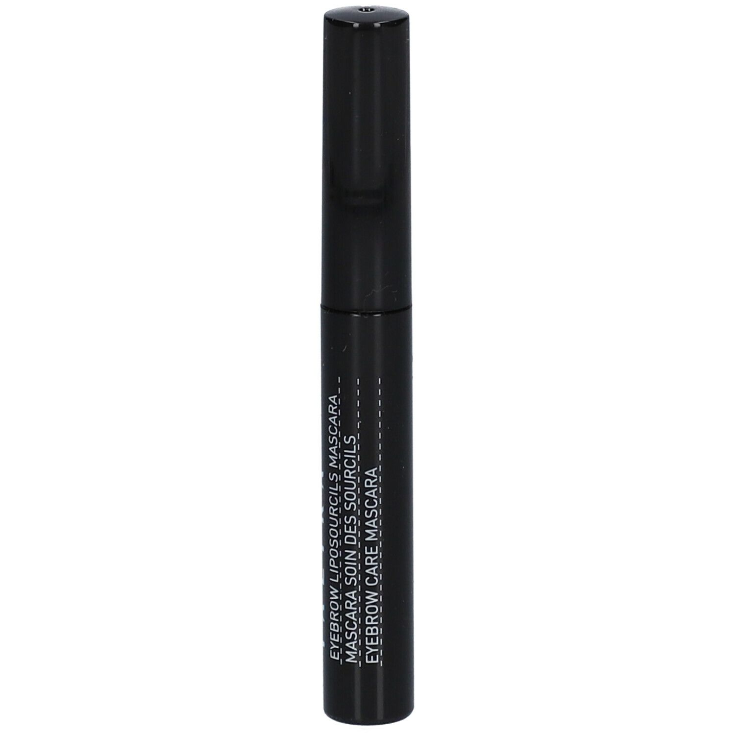 Tube de mascara noir avec bouchon noir. Inscription : EYEBROW LIPOSOURCILS MASCARA.