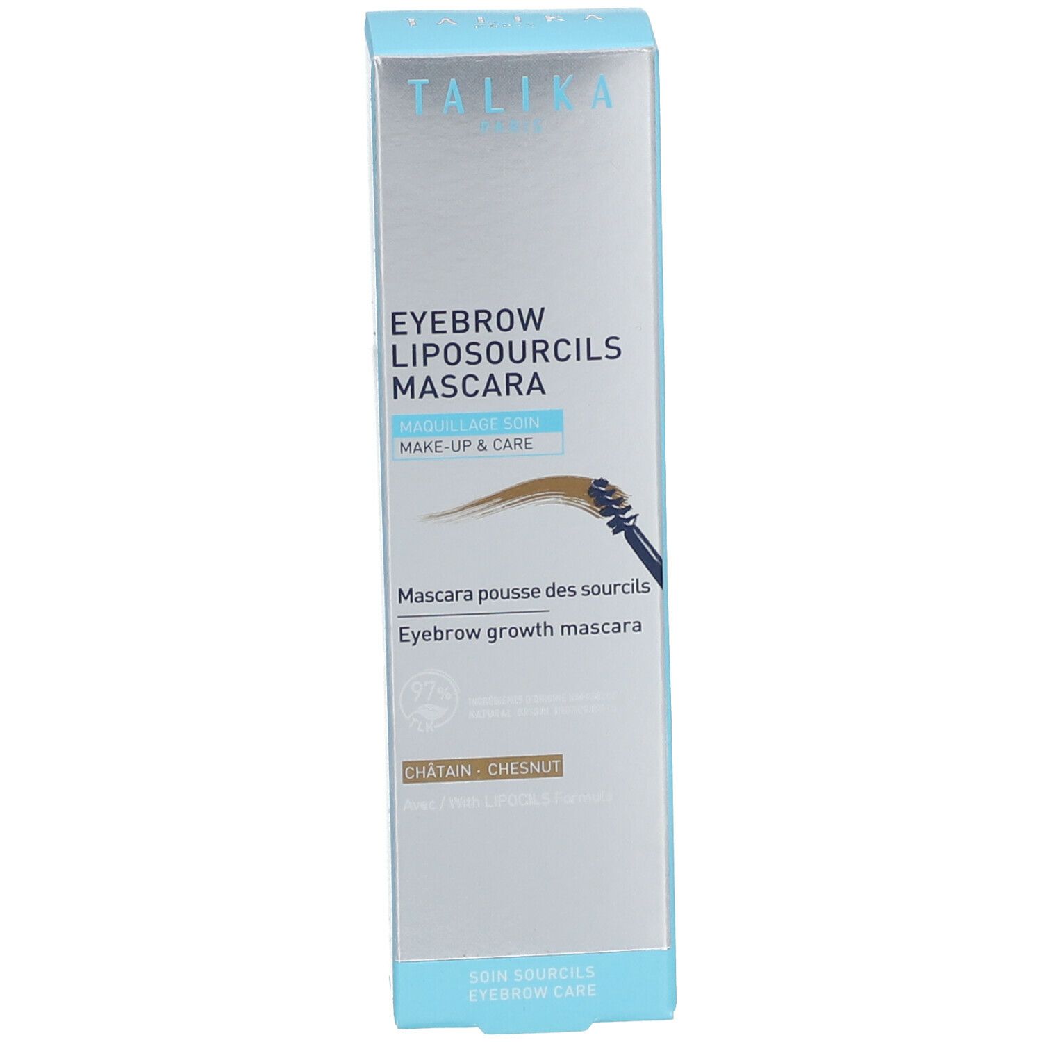 Emballage avec nom du produit et illustration des sourcils.