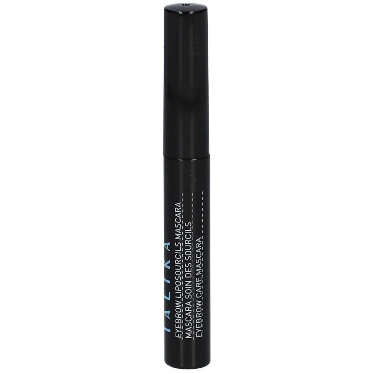 Zwarte mascara tube met tekst. TALIKA, Eyebrow Liposourcils Mascara. Wenkbrauwverzorgingsmascara.