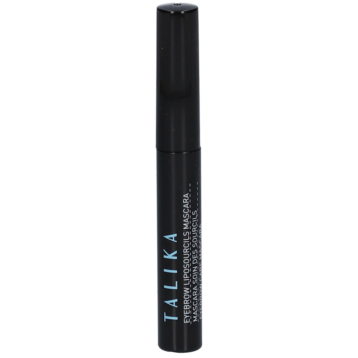 Zwarte mascara tube met tekst. TALIKA, Eyebrow Liposourcils Mascara. Wenkbrauwverzorgingsmascara.