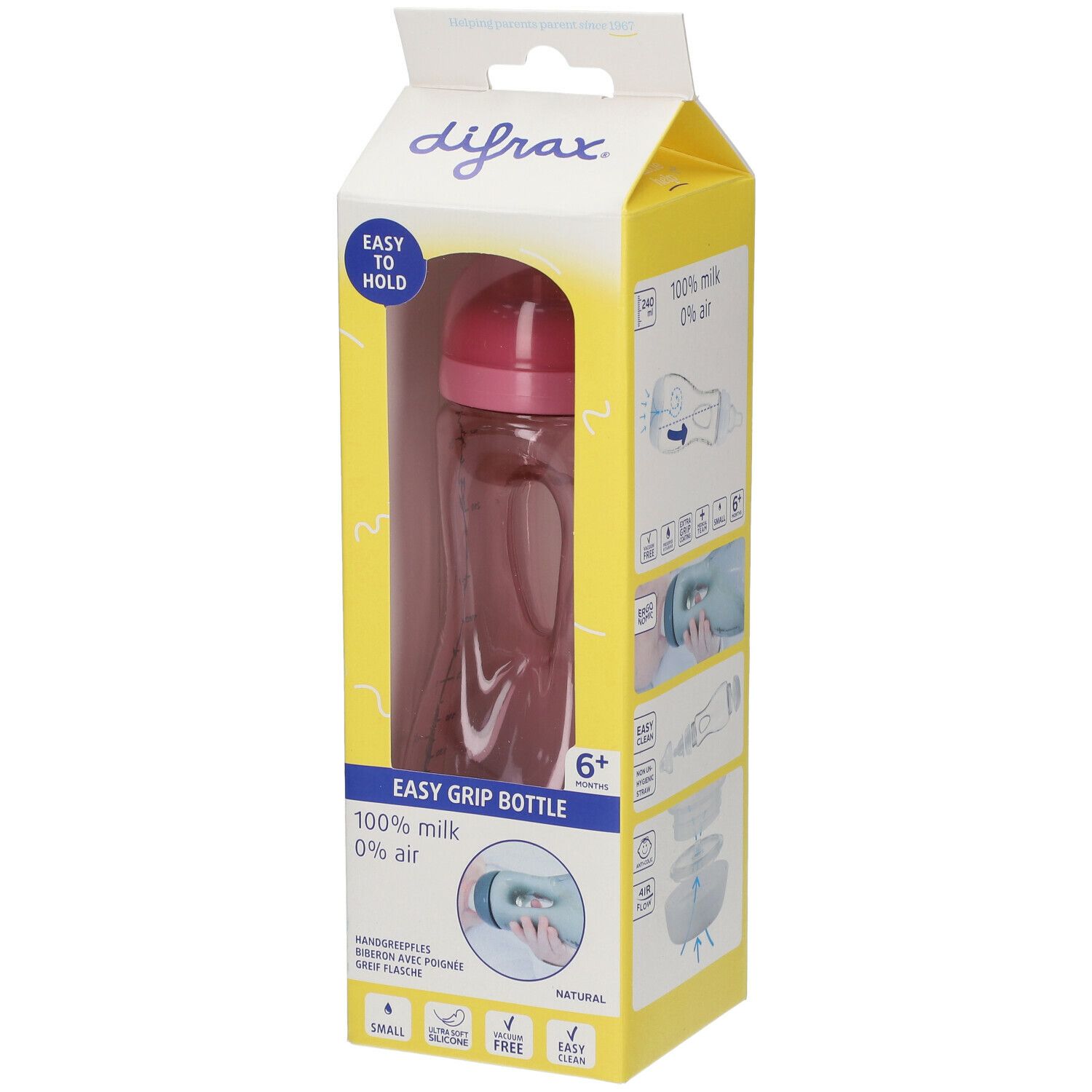 Difrax Easy Grip Bottle Biberon anti-colique 6 mois et + 240 ml
