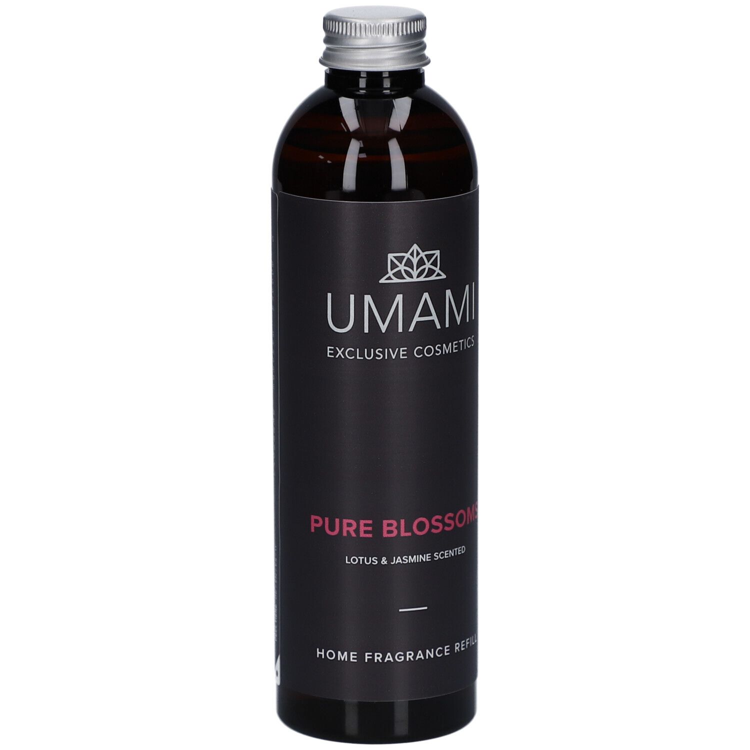 Umami Pure Blossoms Home Fragrance Refill Lotus & Jasmin in dunkler Flasche.