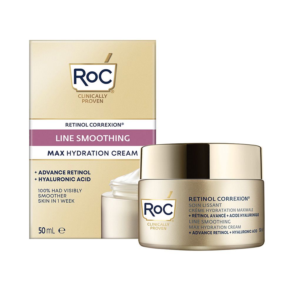 Emballage du produit et pot de crème. Inscription RoC, Retinol Correxion. Volume : 50 ml.