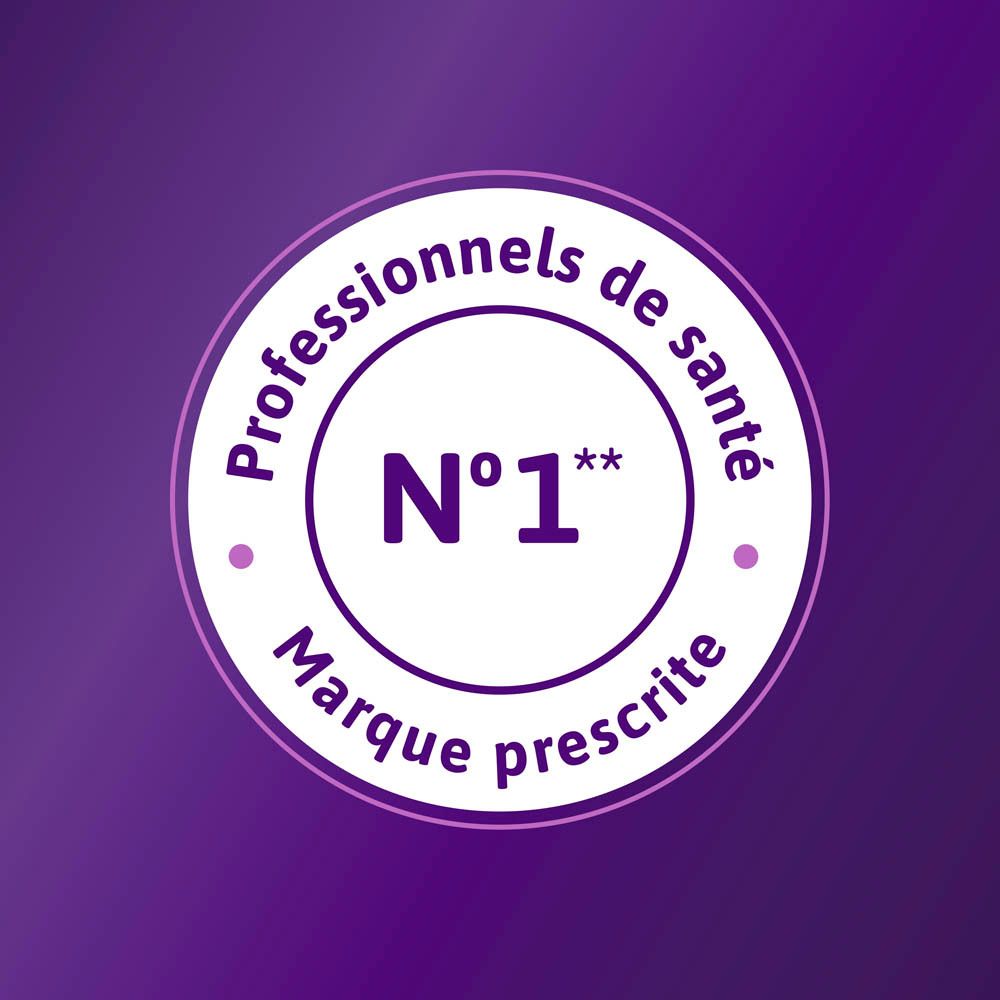 Trois bannières violettes. Texte : Sans gluten, lactose et OGM.