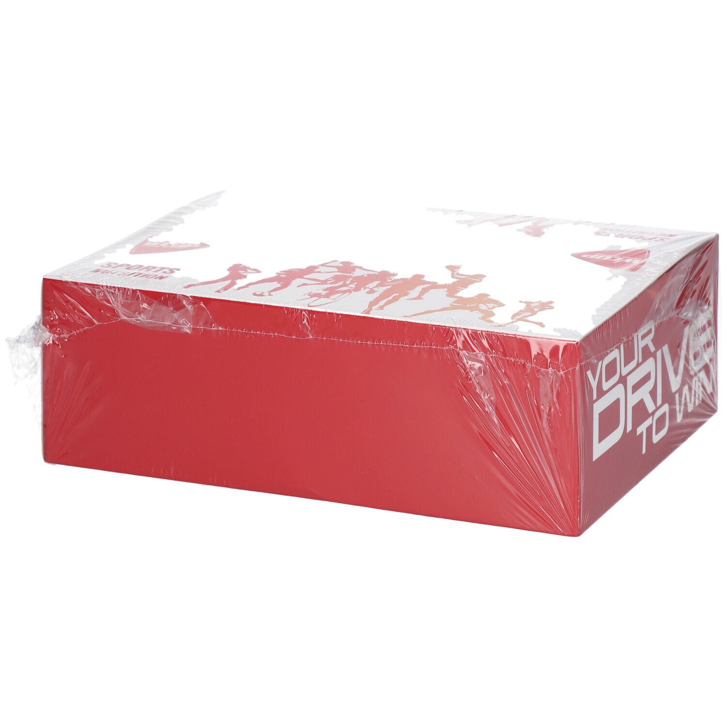 Rote Kartonverpackung mit WCUP-Logo und Text. Aufschrift: "YOUR DRIVE TO WIN". Produktname und Barcode sichtbar.