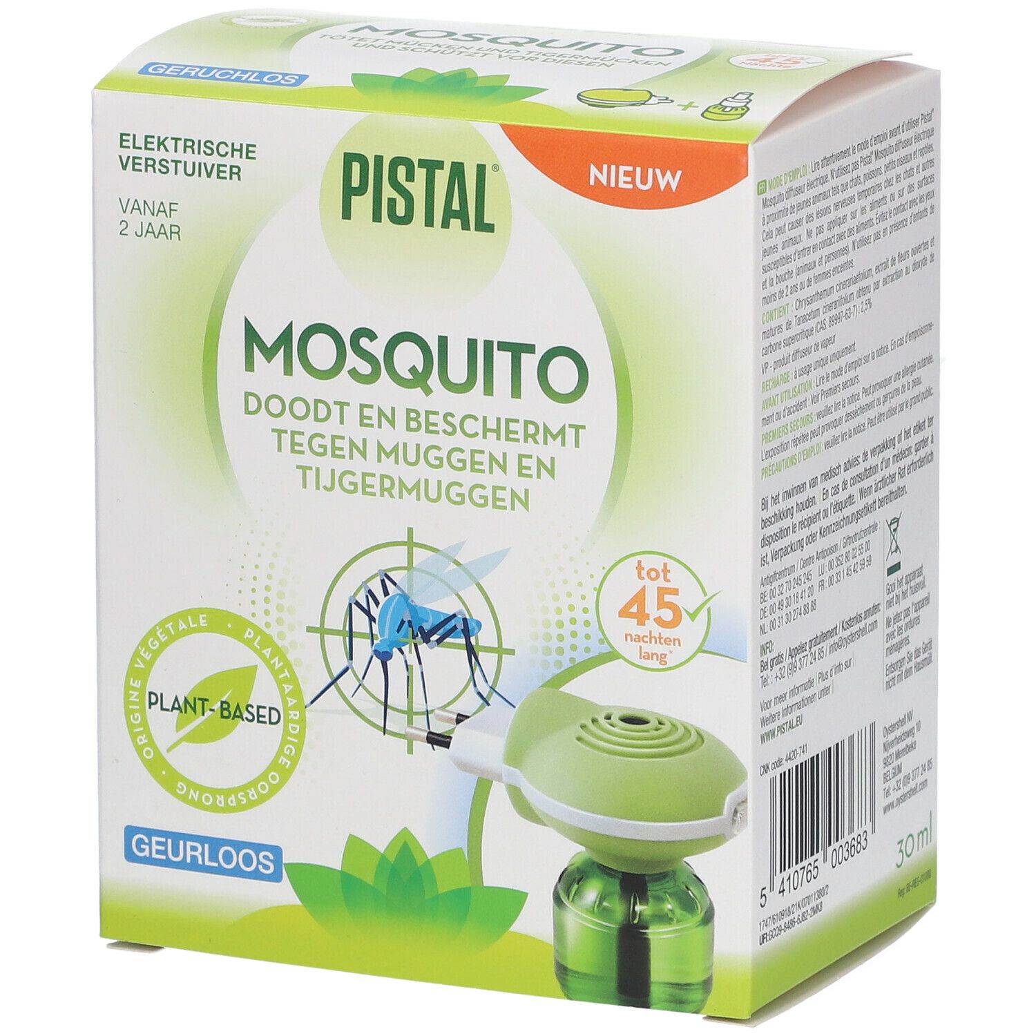 Boîte Pistal® Mosquito. Diffuseur électrique, inodore. Inscription: Mosquito, tue et protège contre les moustiques et les moustiques tigres.