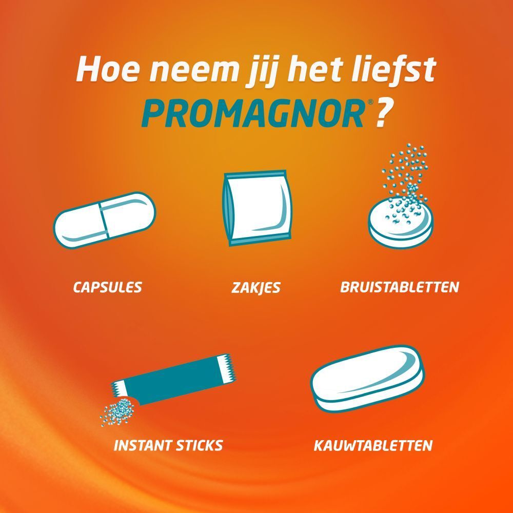 Verschillende toedieningsvormen: capsules, zakjes, bruistabletten, instant sticks, kauwtabletten.