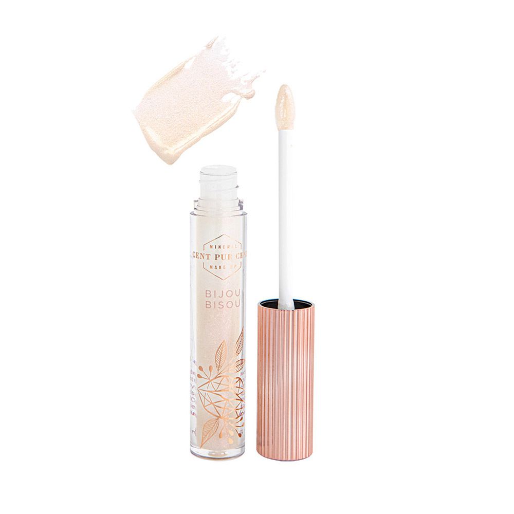 Lipglosstube en verpakking. Verpakking met productnaam en logo. Tube met roségouden dop.