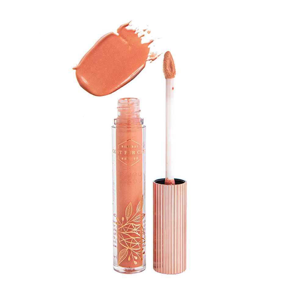 Lipgloss met applicator en kleurstaal. Transparante tube, roze gouden dop.