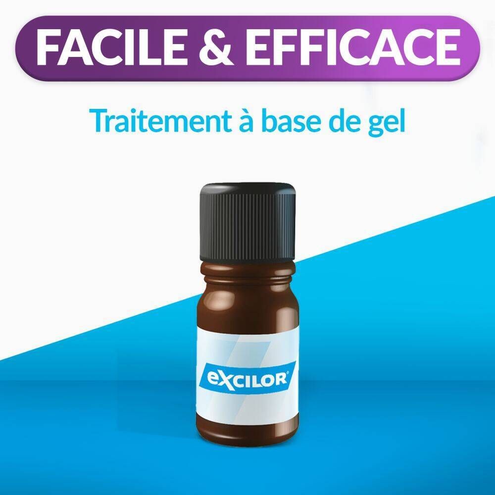 Emballage et flacon. Inscription: Excilor, traitement des verrues. Contient 4 ml.