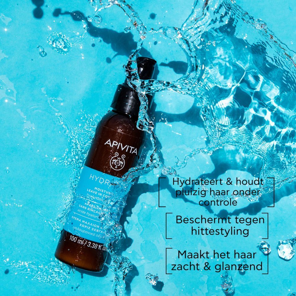 Bruine fles met zwarte spraykop. Blauw etiket met tekst: APIVITA Hydration. 100 ml.