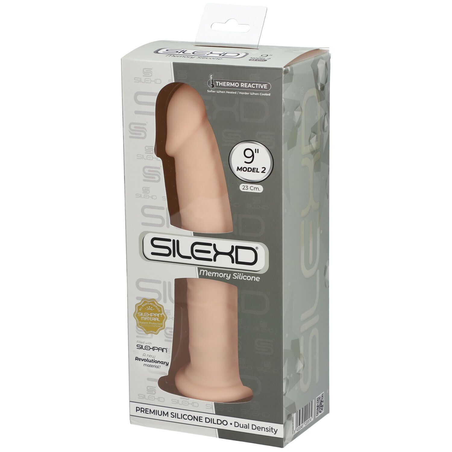Dildo dans emballage. SILEXD, 23 cm, modèle 2. Silicone premium. Thermo Reactive.
